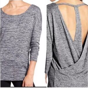 Athleta Pose Layered Top Marled Gray - Large - “T” style Cross Back Relax Fit